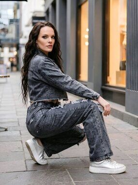Vinta ✦ Wide-Leg Jeans ✦ Black Distressed High-Waist Loose Fit Full Length NWT